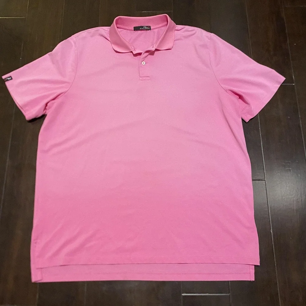 RLX Ralph Lauren Polo Shirt Mens 2XL Pink Performance Golf‎ Short Sleeve Stretch